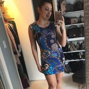 Party Cocktail Dress Blue Gold